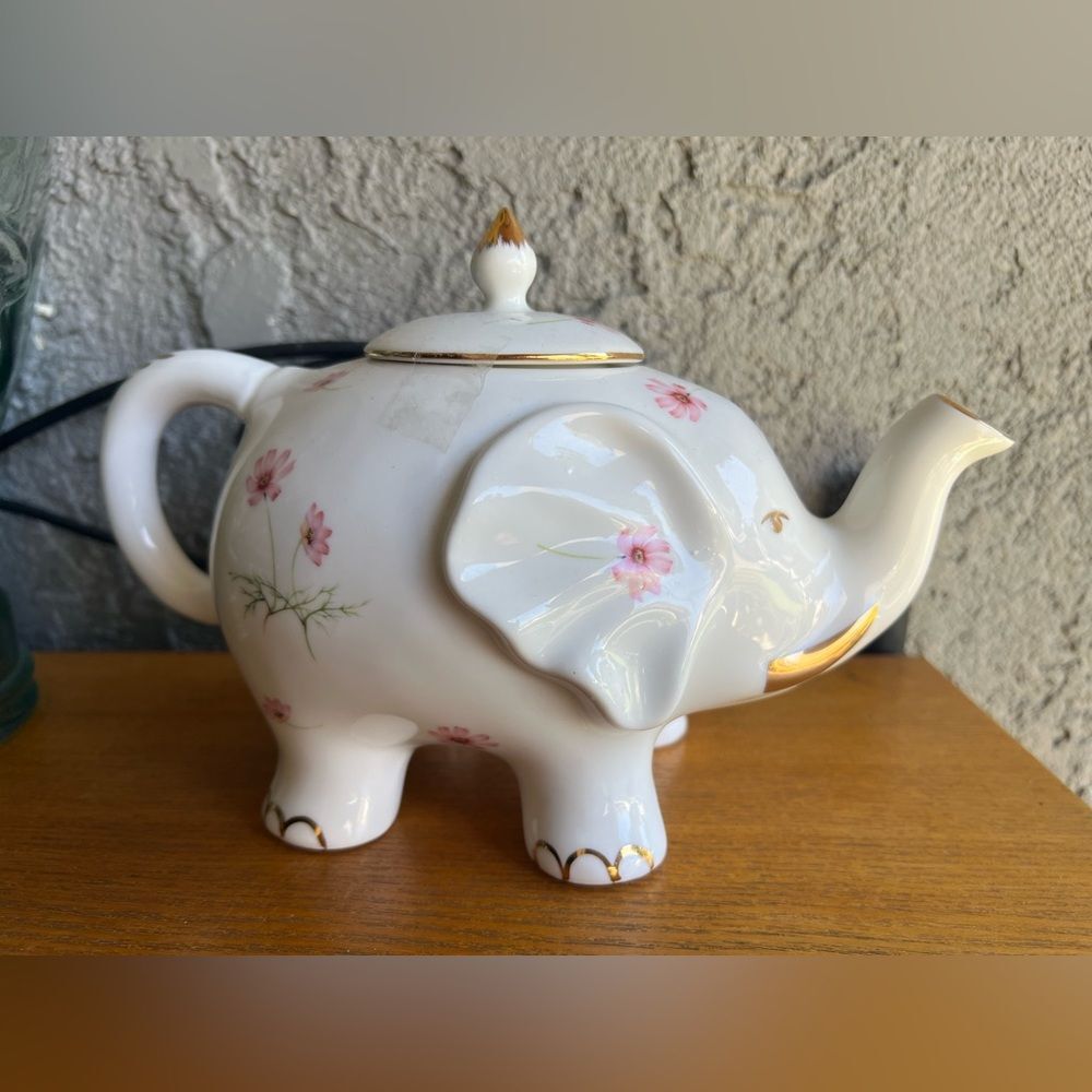 Grace Teaware Pink Flower Elephant Fine Porcelain Teapot